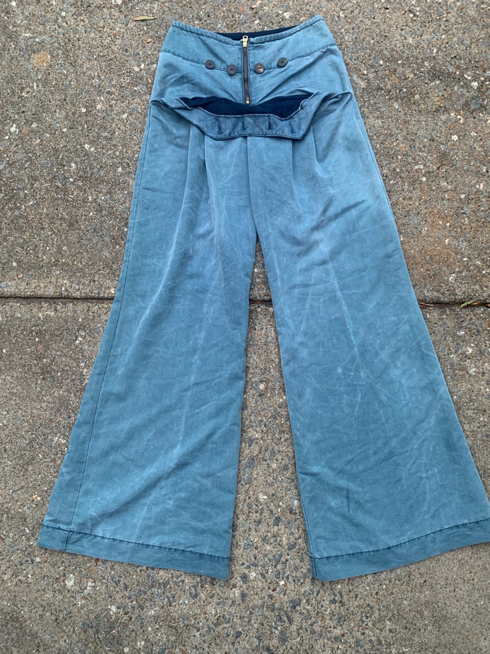 Elevenses Anthropologie Blue Chambray Sailor Wide Leg Trousers - Picture 4 of 6
